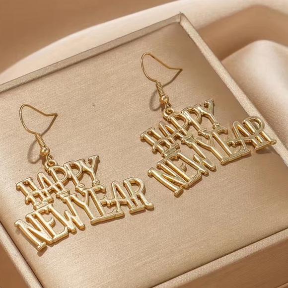 Gold Happy New Year Earrings - Picture 3 of 6